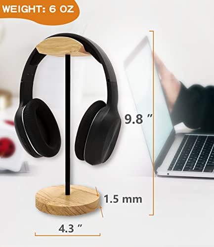 Headphone Stand Nature Wood & Metal Headset Hanger Mount Hook Gaming Holder Desktop Earphone Artful Functional Craftmanship Stand for All Headsets with Solid Wooden Base - Image 3