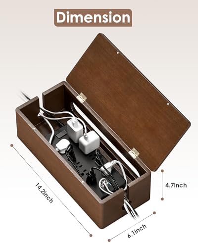 YECAYE Solid Wood Cable Management Box, Walnut Color, 14.2 x 6.1 x 4.1 - Image 5