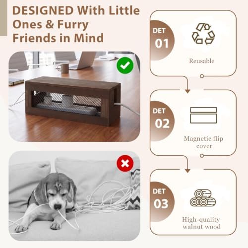 Chunful 13 Inch Cable Management Box, Wood Cord Hider Organizer with Magnetic Lid & Organizer for Power Strip, TV Wires & Desk Cable Storage, Ventilation Hide Floor Cables - Image 3