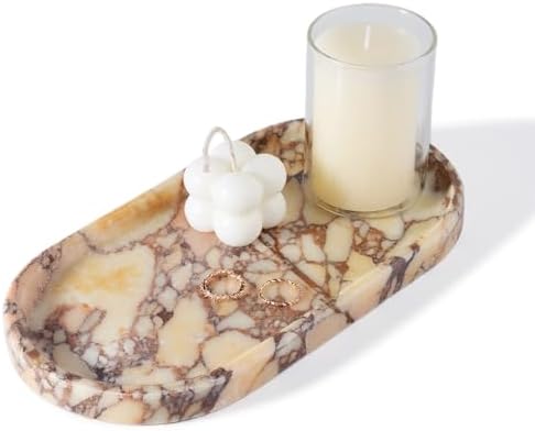Koville Natural Marble Tray for Decor, Marble Vanity Tray for Perfume, Cosmetics, Jewelry, Stone Decorative Trays for Dresser Organizer, Storage Trays for Home Bathroom Countertop(Calacatta Viola) by Koville