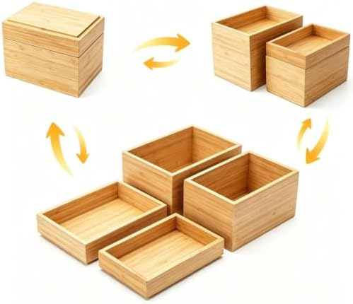4-Pack Bamboo Drawer Organizer, Stackable Desk Storage Trays - Image 6