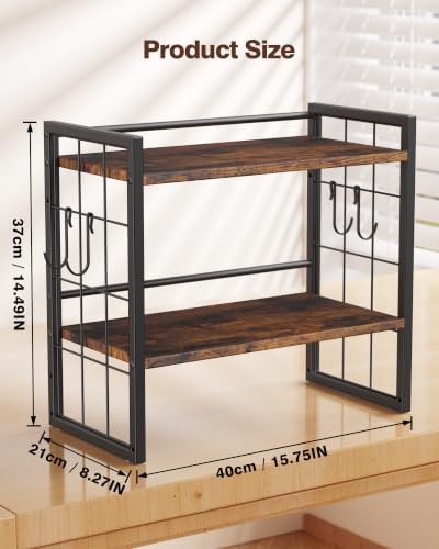 2-Tier Desktop Bookshelf, Desk Shelf Organizer, Rustic Brown - Image 3
