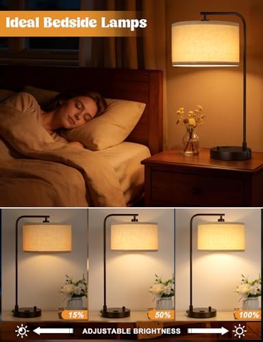 20.7" Tall Table Lamp with USB & Outlet, Fully Dimmable Nightstand Lamp - Image 3
