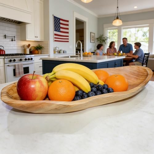 BTEOBFY 15-Inch Wavy Wooden Fruit Bowl - Handcrafted Solid Wood Decorative Basket for Kitchen Countertop - Large Rustic Dough Bowl Centerpiece, Natural Driftwood Decor for Bread & Snacks - Image 5