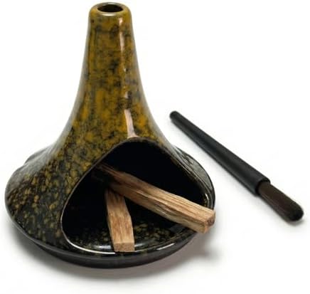 Ceramic Palo Santo Holder & Ash Catcher with Mini Chimney, Incense Holder & Sage Burner, Wabi-Sabi Home Decor for Meditation & Yoga(Antique Ochre) by Unknown