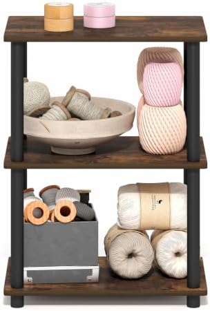 Furinno Turn-N-Tube Storage Shelves, 3-Tier Open Frame Book Shelf, Standing Corner Shelf, Toolless Open Shelves, for Organization and Storage, Living Room, Garage, Home Office, Amber Pine - Image 4
