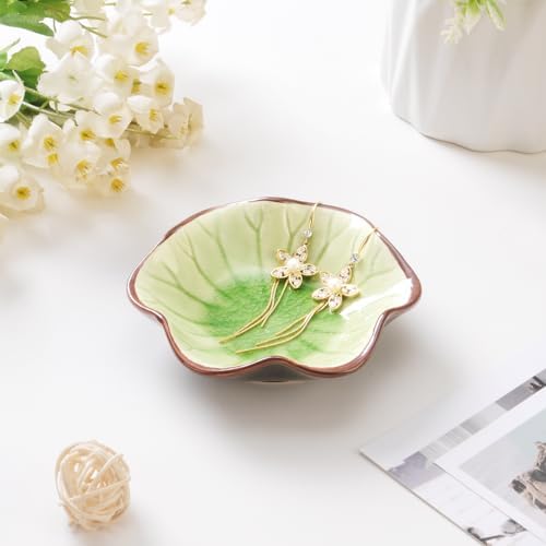 JAMEND CLXP Ice Cracking Leaf Jewelry Dish, Decorative Ring Holder Small Trinket Tray Bowl, Gifts for Daughter Mom Friends, Grass Green. - Image 3