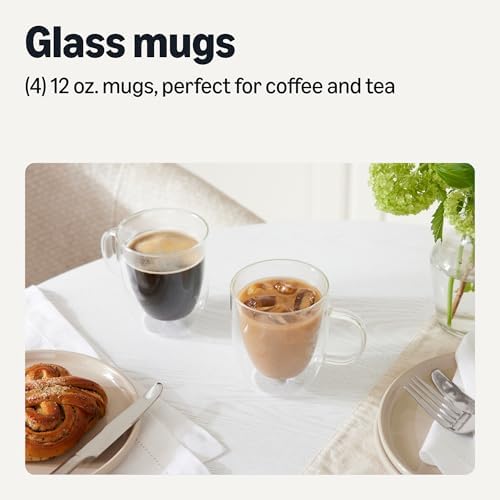 Amazon Basics Double Walled Glass Coffee Mugs, 4-Piece Set, 12 oz., Dishwasher-Safe, Borosilicate Glass - Image 2