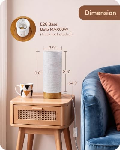 EDISHINE 9.85" Wood Table Lamp, Cylindrical Beige Linen Lampshade, E26 - Image 4