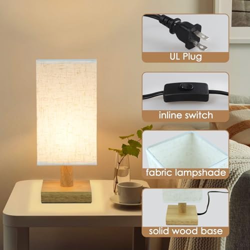 Small Bedside Table Lamp for Bedroom, Minimalist Nightstand Lamp with Square Fabric Linen Shade, Mini Cute Study Reading Desk Lamp Night Table Lamp for Living Room,Nursery, Home, Office,4.3in - Image 5