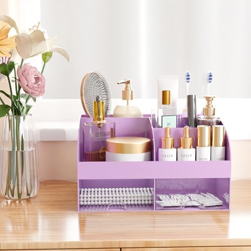Makeup Organizer with Drawers, Cosmetic Storage for Dresser Vanity and Bathroom Countertop, Beauty Holder for Lipstick Brush, Skincare Organizer for Vanity, Cosmetic Display Case (Purple) - Image 5