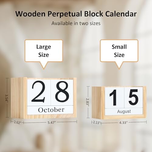 Wooden Block Calendar for Desk, Large Size Daily Desktop Perpetual Desk Calendar, Cute Date Display Desk Accessories for Home Office Decor, Teacher, Classroom, Reusable Yearly, Wood Grain - Image 3