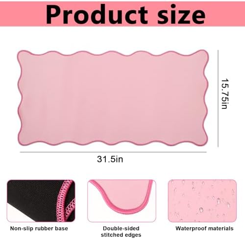 Scalloped Desk Mat, Large Cute Desk Pad for Desktop, Waterproof Scalloped Aesthetic Table Pad, Non-Slip Mouse Keyboard Mats Computer Accessories for Desk Office Home Gaming, 31.5" x 15.7" - Image 2