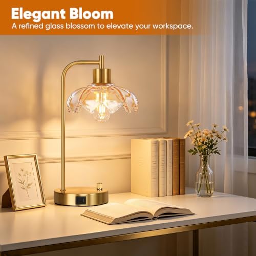 Glass Table Lamps Set of 2, Champagne Dimmable Bedside Lamps for Bedroom - Image 6