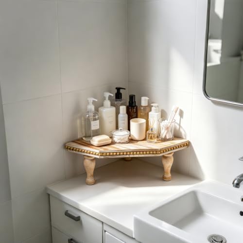 Wood Corner Counter Shelf Thicken Framehouse Decorative Tray (Retro White) - Image 6
