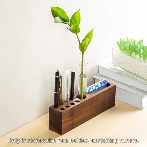 LiTY Pen Holder for Desk, Acacia Wooden Pencil Stand, Solid Wood Business Card Holder, Fountain Pen Organizer, Minimalist Aesthetic Office Stationery Desk Decor - Image 3