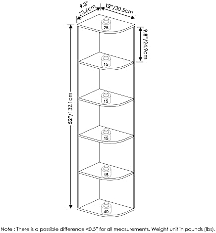 Furinno PASIR Book Shelf, 5-Tier Corner Bookshelf with Open Shelf, Standing Bookcase, 9.3 x 12 x 51.7, for Organization and Storage, for Living Room, Bedroom, Home Office, White - Image 3