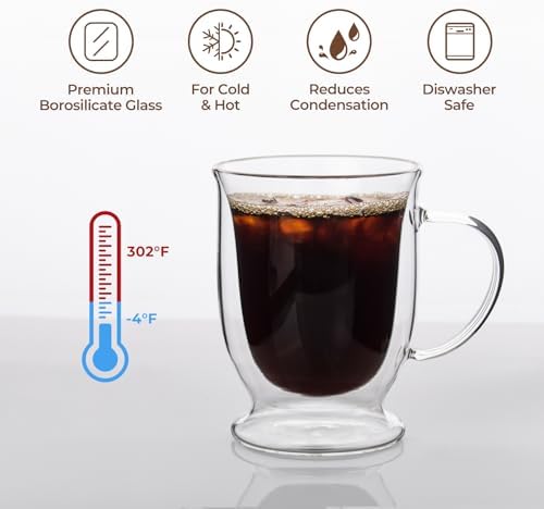 HillSpring 12oz Double Walled Glass Coffee Mug, 1-Pack - Image 3