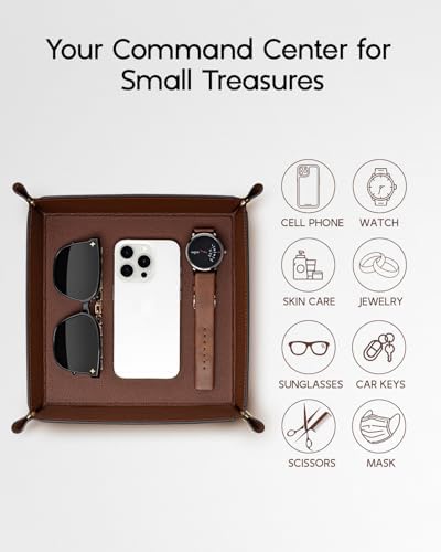 VLANDO Valet Tray Organizer, Foldable PU Leather Catchall Tray, Brown - Image 4