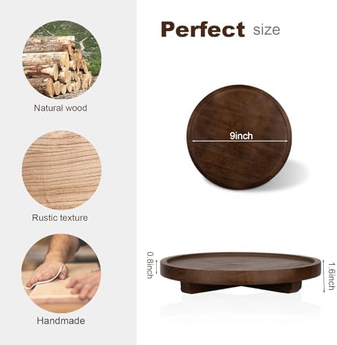 Round Decorative Tray Farmhouse Kitchen Decor Soap Dish, 9" Walnut - Image 3