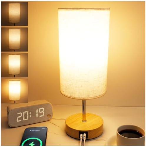 UNIFUN Nightstand Lamp, Touch Dimmable with USB-C Charging & Bulb by UNIFUN