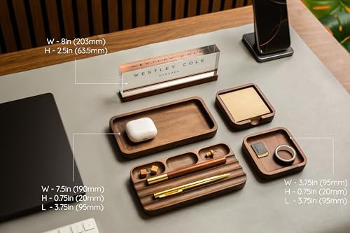 MUUJEE Wooden Desk Organization 5 Piece Set with Name Block - Personalized Acrylic Name Plaque with Wood Base and Desk Accessories Work Professional Office Gift Teacher Dad Organizer - Image 2