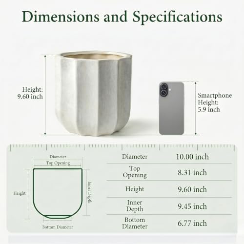 10 Inch Ceramic Plant Pot for Indoor Plants with Drainage Hole - Image 3