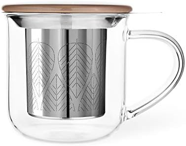 VIVA Minima Eva Glass Tea Cup with Infuser and Lid, 14 oz, Brown by VIVASCANDINAVIA