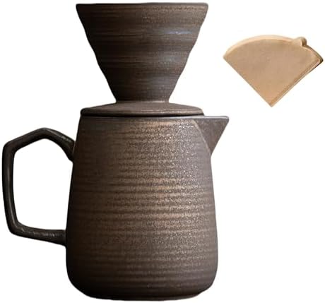 Pour Over Coffee Maker,Ceramic Coffee Maker With 100 pcs Paper Filter，16oz/480ml Pour Over Coffee Dripper (Retro gold) by HYAXGM