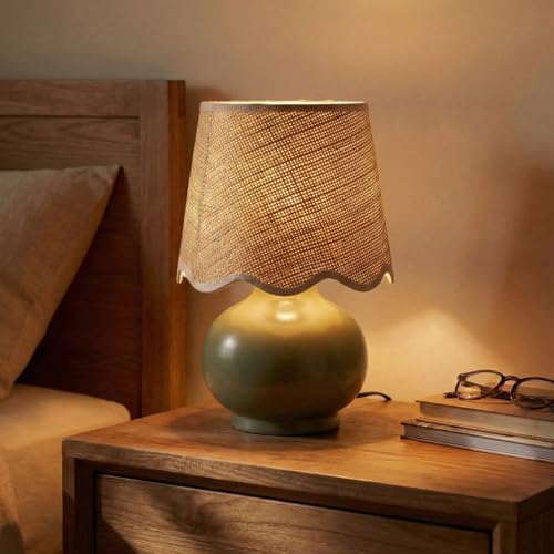 Benton Ceramic Table Lamp with Fabric Shade – 13" Bedside Accent Lamp for Bedroom, Living Room & Nightstand (Green) - Image 5