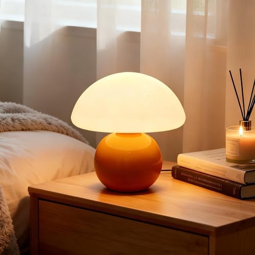 3-Way Dimmable Orange Mushroom Lamp - Plug Powered Small Desk Table Lamp with Dimmable Ambient, Night Light for Bedroom, Office,Nursery,Home Living Room Decor, Gift for Kids Teens & Adults（Orange） by O-FarFarm