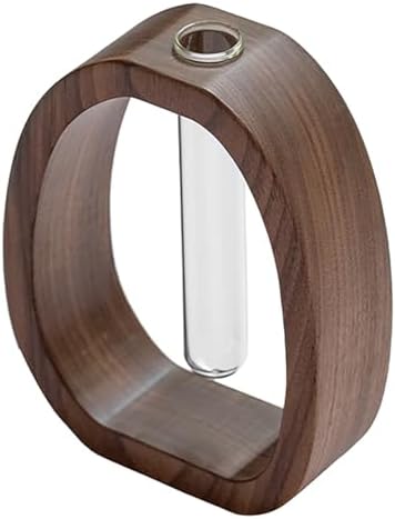 Solid Wood Hydroponic Vase with Glass Tube, Handmade Wooden Plant Propagation Station, Minimalist Desktop Water Planter for Home and Office Décor by Unknown