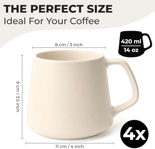 MIAMIO - Coffee Mugs Set of 4, Ceramic, Large (14oz) - Luxe (Cream Rose) - Image 2