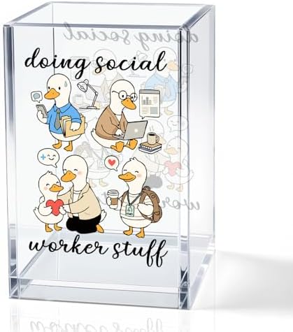 Doing Social Worker Stuff Acrylic Cosmetic Pencil Holder Cup, Silly Goose Pen Holder for Office Desk Accessories for Social Worker, MSW Appreciation Gifts, Marker Holder, MSW Thank You Gifts by QYUVK