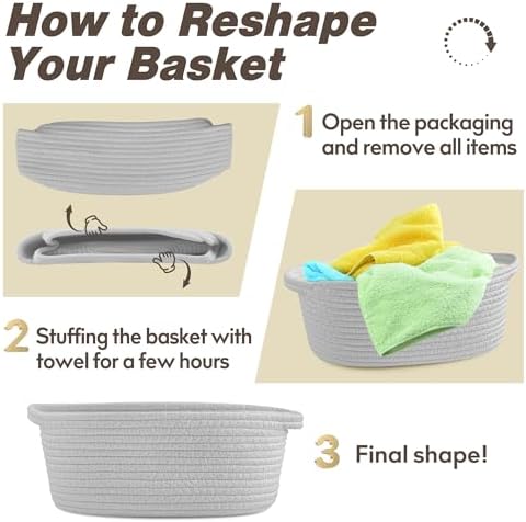 Pro Goleem Small Woven Basket with Gift Bags and Ribbons Durable Baskets for Gifts Empty Small Rope Basket for Storage 12"X 8" X 5" Baby Toy Basket with Handles, Gray - Image 6