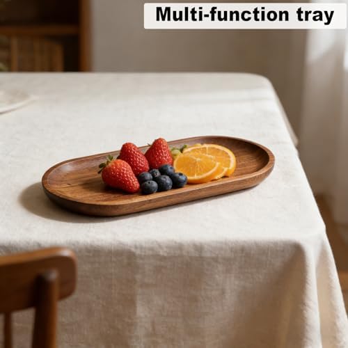 Small Wooden Tray, Oval Wood Serving Trays, Acacia Wood Platter for Coffee Tables, Dessert, Snack, Fruit, Bathroom Tray Charcuterie Board for Home Decor (M) - Image 5