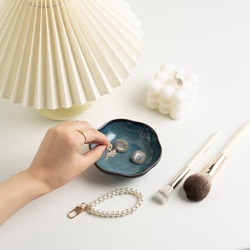 BEUNAIZER Ceramic Ring Dish, 4.3 in Flower Jewelry Tray with Raised Sides - Image 4