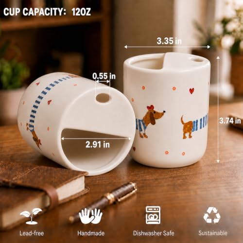 Ceramic Travel Coffee Mug 12 OZ, Cute Dachshund Pattern Coffee Cup - Image 6