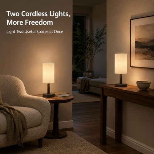 Small Rechargeable Cordless Table Lamp, Nightstand to Desk, Dark Walnut - Image 4