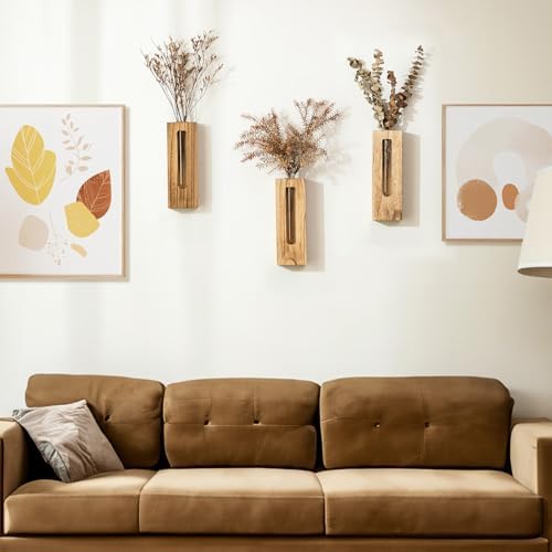 Wood Wall Vase with Glass Tube for Plant Propagation - Image 3