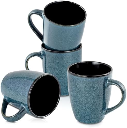 Ceramic Mugs 12oz,Large Ceramic Coffee Cups for Men, Women, Dad, Mom, Modern Coffee Mugs With Handle For Tea,Latte,Cappuccino,Cocoa. (blue 4pack) by Unknown