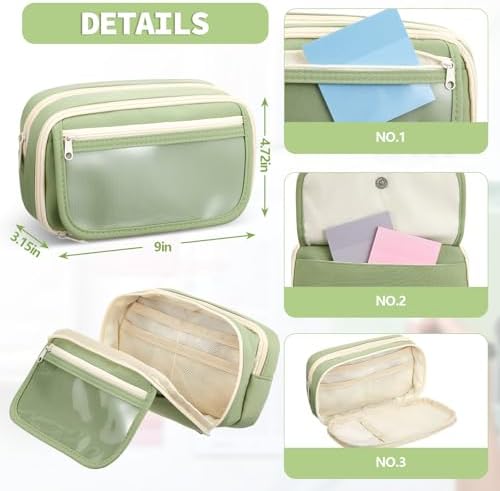 Jutom 39 Pcs Aesthetic Book Annotation Kit Highlighter with Pencil Case Bag Gel Pen Transparent Sticky Note Taking Bible Study College School Supplies (Green,Minimalist Style) - Image 3