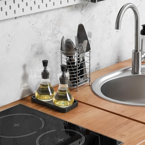 ALELION 8" Bathroom Vanity Tray for Counter - Wood Tray for Dresser Tops Perfume Jewelry Candle Key Catchall - Black Kitchen Countertop Organizer for Soap Dispenser and Sponge Holder - Image 7