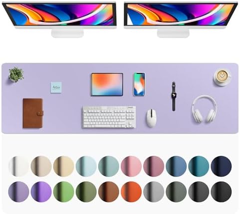 Aothia Faux Leather Desk Mat - Large Mouse Pad, Non-Slip PU Leather Blotter, Waterproof Writing Surface for Office and Home (Lavender, 63" x 17") by AothiaSimpleNaturalUnique