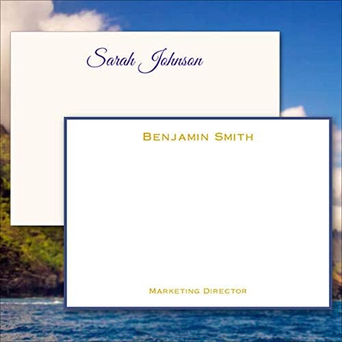 Professional Personalized Flat Cards - Raised Ink & Black Border with 25 Matching Envelopes