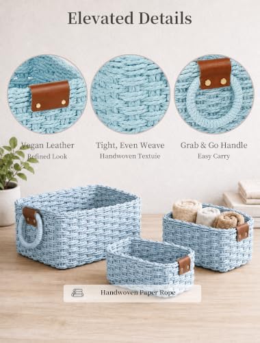 Small Wicker Baskets, 3 PCS Paper Rope Baskets for Shelves, Light - Image 4