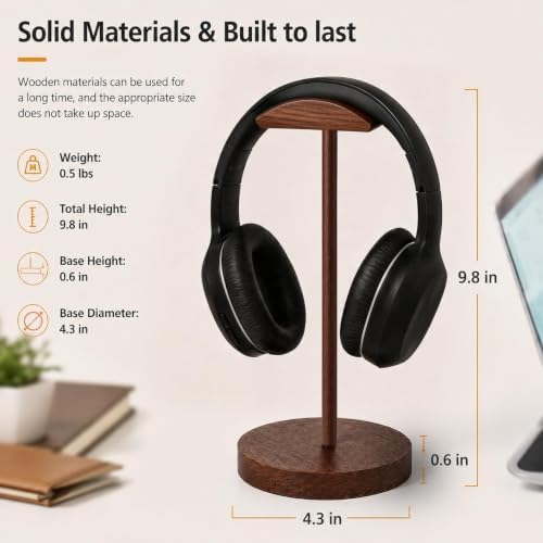 Headphone Stand Nature Wood Headset Hanger Mount Hook Gaming Holder Desktop Earphone Artful Functional Stand for All Headsets with Solid Wooden Base - Image 2