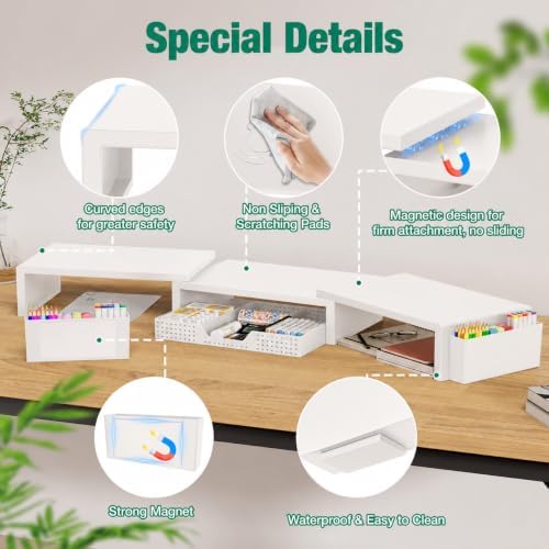 OPNICE Desk Organizer and Accessories, Computer Monitor Stand Riser with Drawer and 2 Pen Holders, Laptop Stand, Office Desk Accessories for Office Supplies, White - Image 3