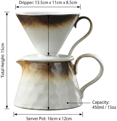 Ceramic Pour Over Coffee Maker Set 15oz/450ml Coffee Dripper with 40pcs Cone Paper Filters, Reusable Pour Over Coffee Cone for Home, Cafe, Restaurant, Camping - Image 2