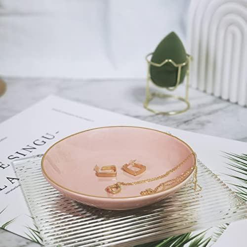 HANKOR 4.75" Ceramic Jewelry Tray, Small Ring Dish Holder Trinket Tray, Catch All Trays for Ring Earring Necklace Key, Christmas Gifts for Women Girls, Pink - Image 4